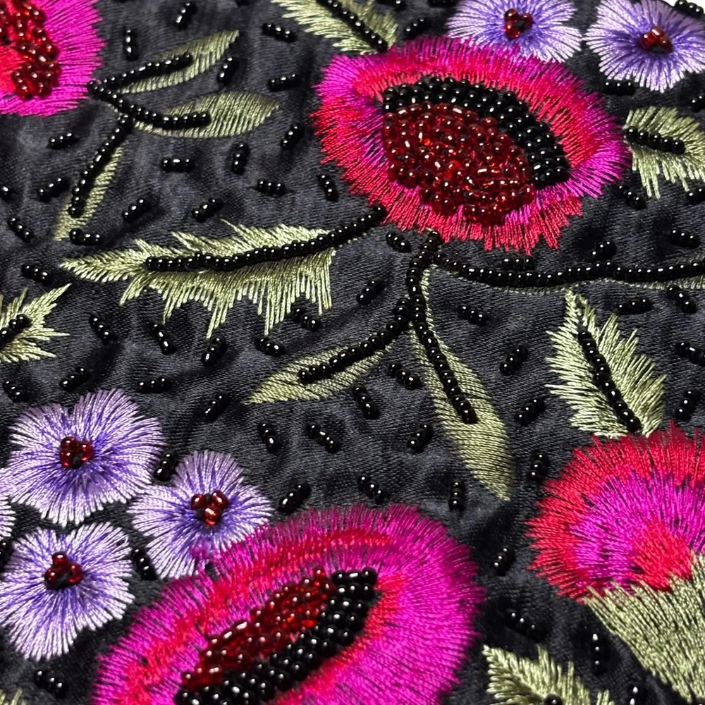 Frankie & Johnnie Embroidered Floral Beaded Fringe Evening Bag - Vintage Style - Picture 5 of 12